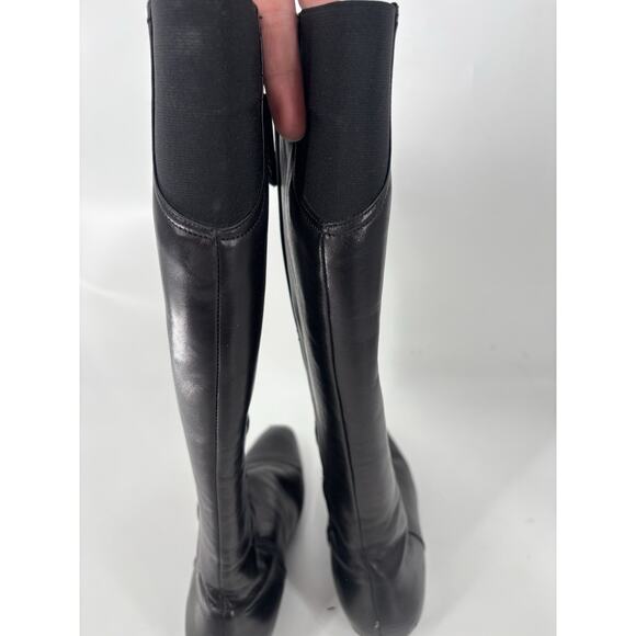 Prada Boots Womens 39 Black Leather Knee High Zip Up Wedge Elastic Nylon Panel - Picture 8 of 14